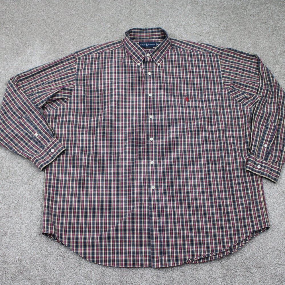 Ralph Lauren Blake Shirt Mens 2XL XXL Red/Yellow/Blue Two-Ply Cotton L/S Button